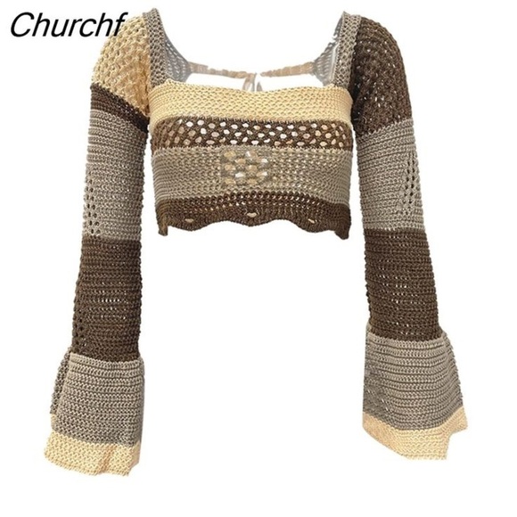 Striped Knit Crop Top - Brown and Tan - Picture 4 of 11